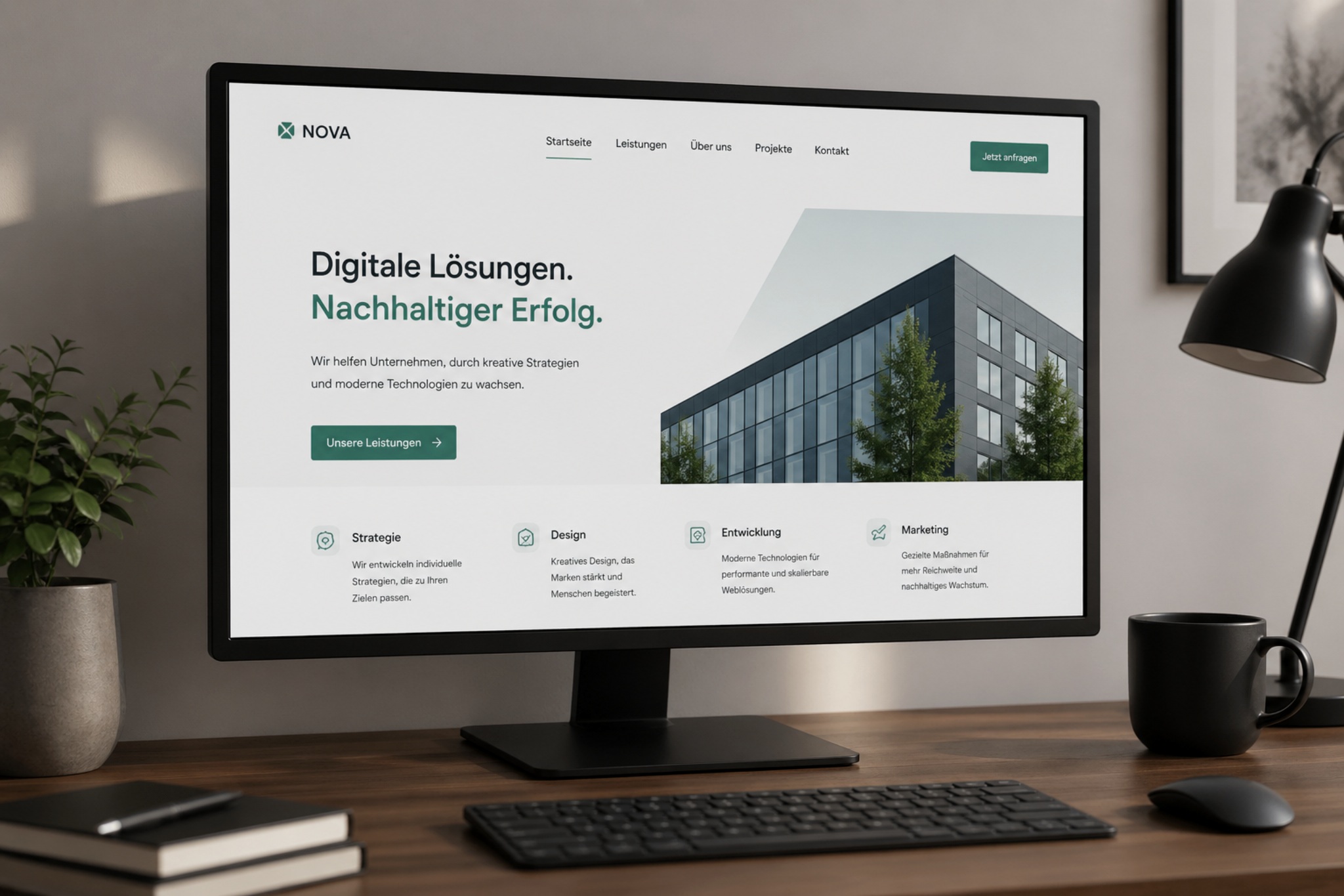 Moderne Webseite auf Monitor